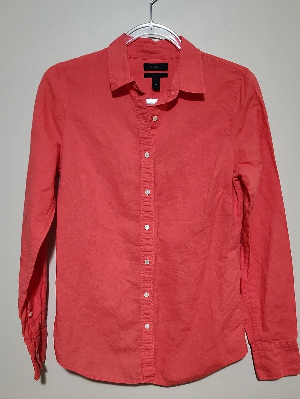 J.Crew Coral Red Baird McNutt Irish Linen Perfect Shirt Button Down Slim Fit 6T